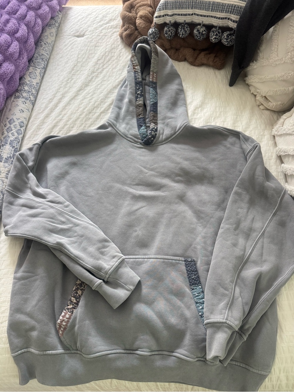 Abercrombie & Fitch Gray Hoodie with Patterned Trim
